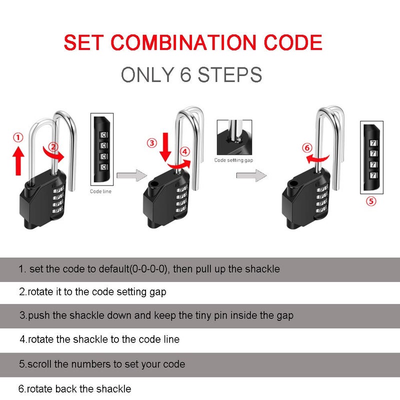 Disecu 2 Pack disecu 2.6 Inch Long Shackle Combination Lock, 4 Digit Outdoor Waterproof Padlock for School Gym Locker, Sports Locker, Storage Unit, Gate, Fence, Toolbox, Cabinet (Black) - Image 5